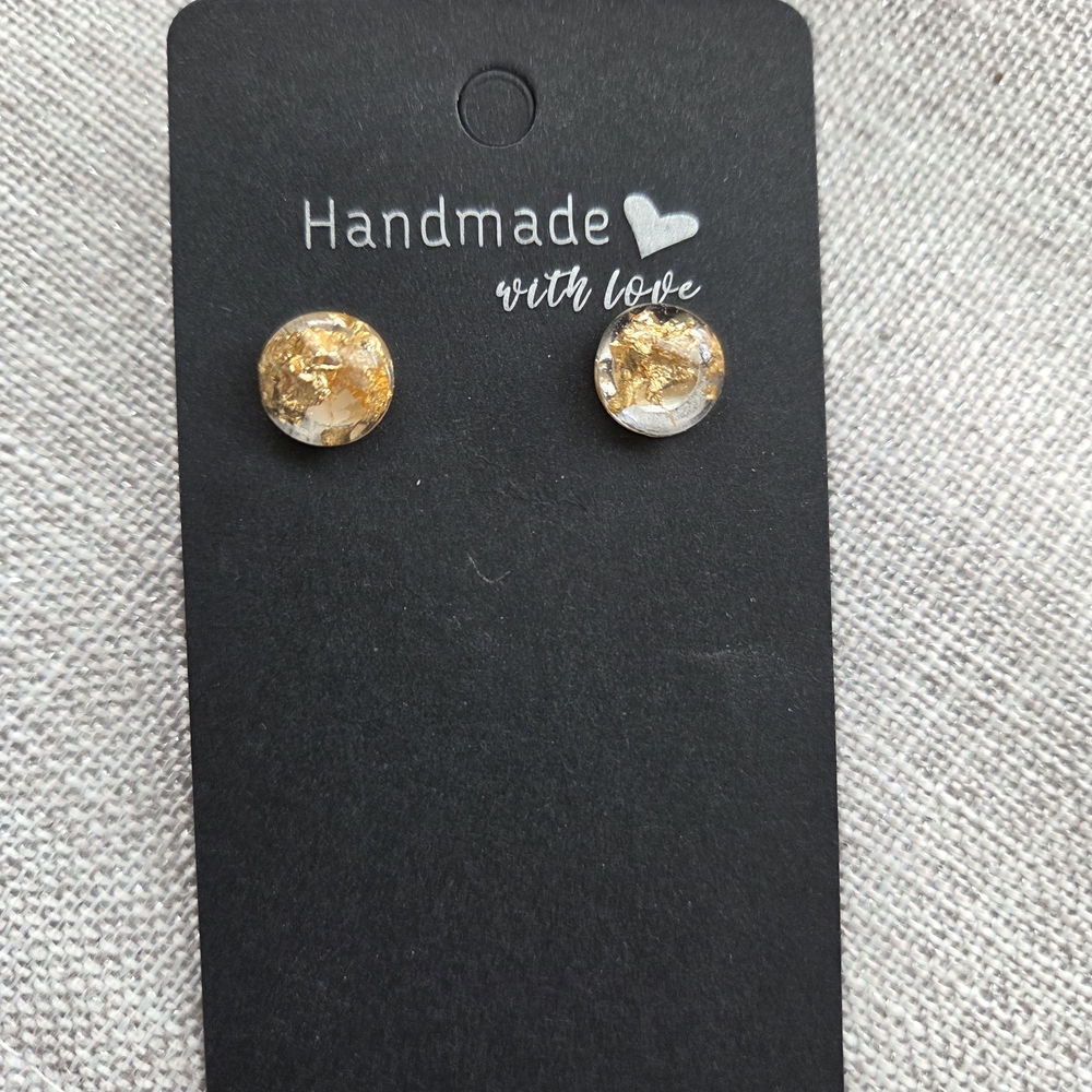 Gold and White Handmade Stud Earrings - Picture 1 of 1
